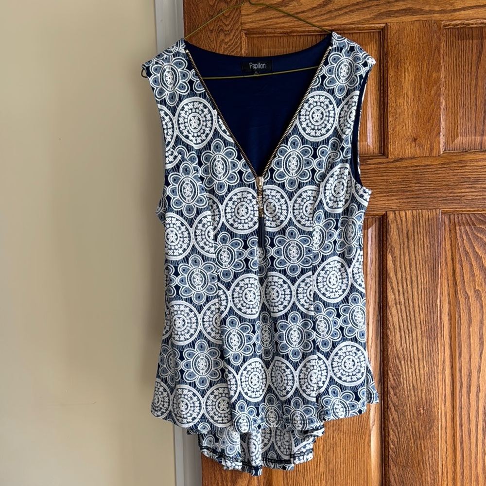 Navy and White Sleeveless Top